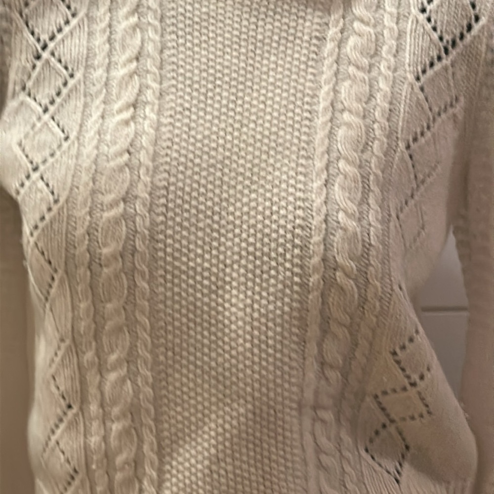 Anthropologie Elizabeth Pointelle Lambswool Alpaca Puffed Sleeve Sweater S L7 - Picture 3 of 7